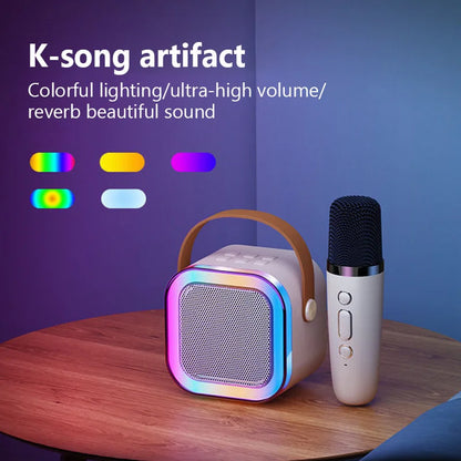 Bluetooth K12 Karaoke Machine Portable 5.3 PA Speaker System with 2 Wireless Microphones Home Family Singing Children's Gifts