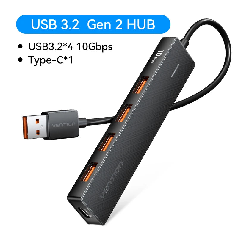 Vention Usb Hub 4 Port ABS Hub USB 3.2 10Gbps for Laptop Multi Splitter Adapter For Xiaomi Macbook PC Computer Accessories