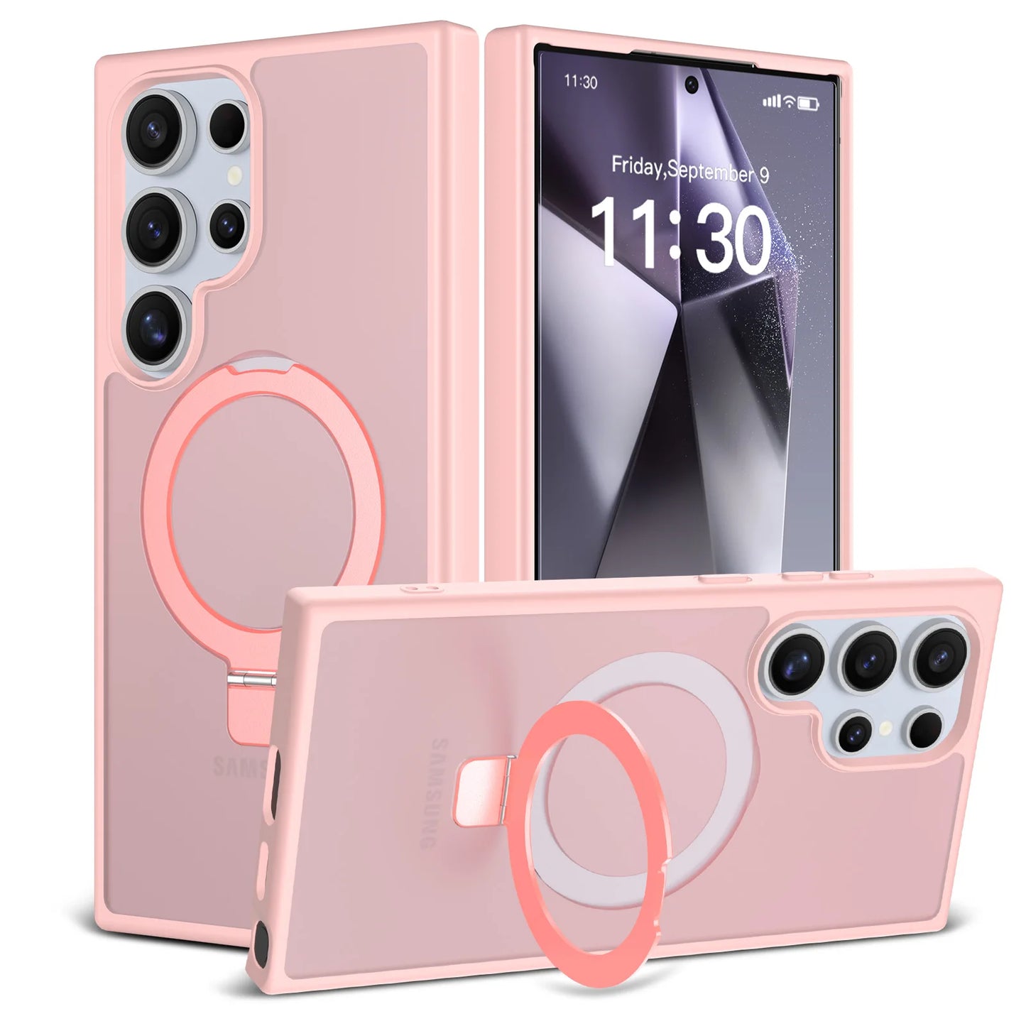 Luxury Metal Ring Fold Stand Case For Samsung Galaxy S25 Edge S24 Plus S23 Ultra Matte Translucent Wireless Charger Cover Funda