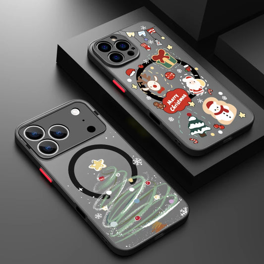 Magnetic Christmas Tree Phone Case For iPhone Air 17 16 15 Pro Max 13 12 Pro 14 Plus 11 For Magsafe Wireless Charge Hard Cover
