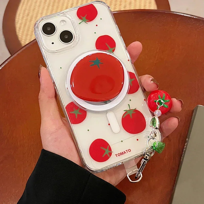 Korean Cute Cartoon Tomato Magnetic Holder Grip Tok Griptok Phone Stand Holder Support for IPhone 16 for Pad Magsafe Smart Tok