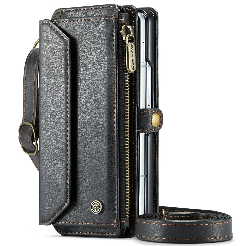 Crossbody Purse for Samsung Galaxy Z Fold 7 Fold5 Fold 4 3 Fold 6 Leather Flip Case Book Wallet Coque Retro Vintage Card Slots