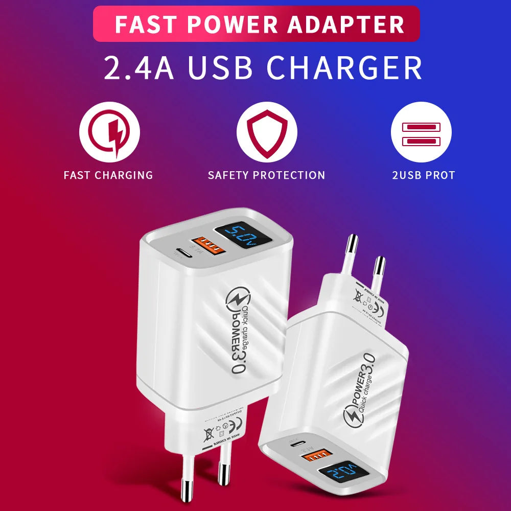 USB Charger 20W Fast Charging Mobile Phone Adapter For iPhone 14 Samsung Xiaomi Huawei Quick Charge 3.0 Wall USB Charger Adapter