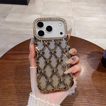 Luxury Glitter Diamond Gold Electroplated Case for IPhone 16 17 Air 12 13 14 15 Pro Max Camera Protection Cases Cover