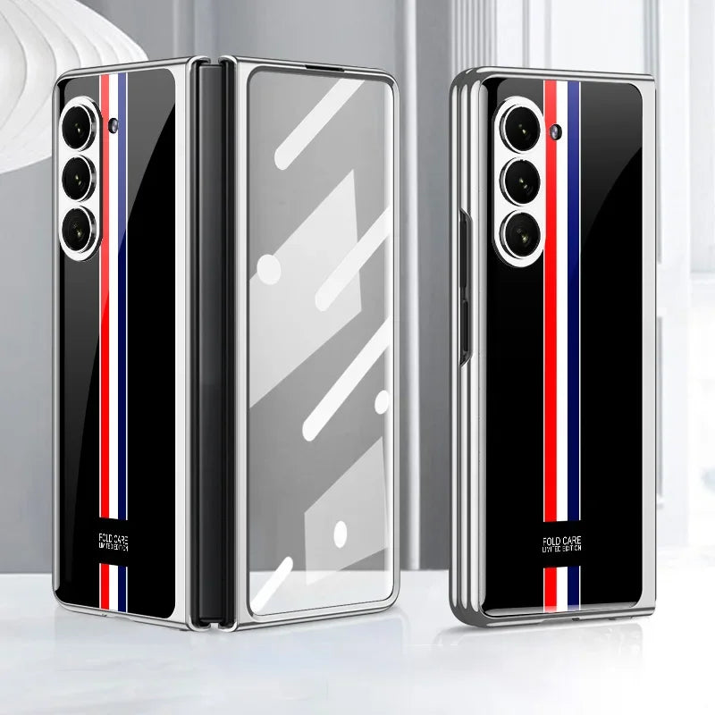 GKK Electroplated Painted Tempered Glass Case For Samsung Galaxy Z Fold 5 With Screen Glass Hard Cover For Galaxy Z Fold5 4 Case