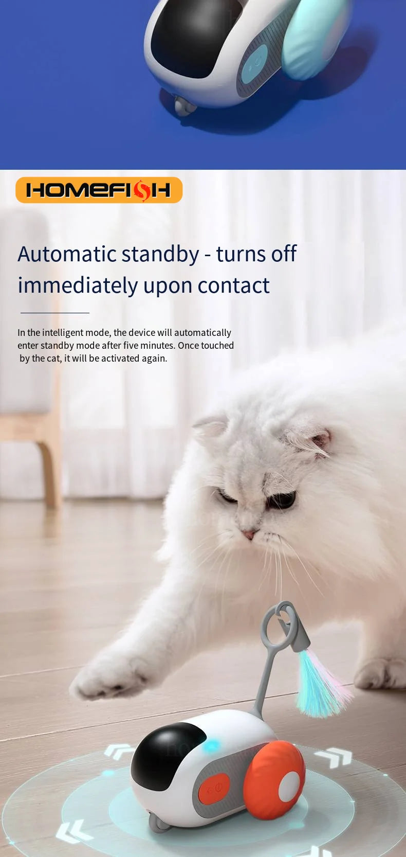 Smart Cat Car 2 Modes Automatic Moving Remote Controlled Car for Cats Dogs Interactive Playing Kitten Training Pet Supplies