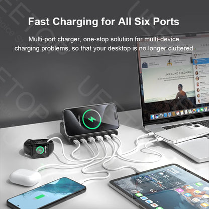 Ueetop 160W USB Charging Station Wireless Charging 65W PD PPS 45W GaN Charger Quick Charger For Laptop Tablet iPhone 15 Samsung