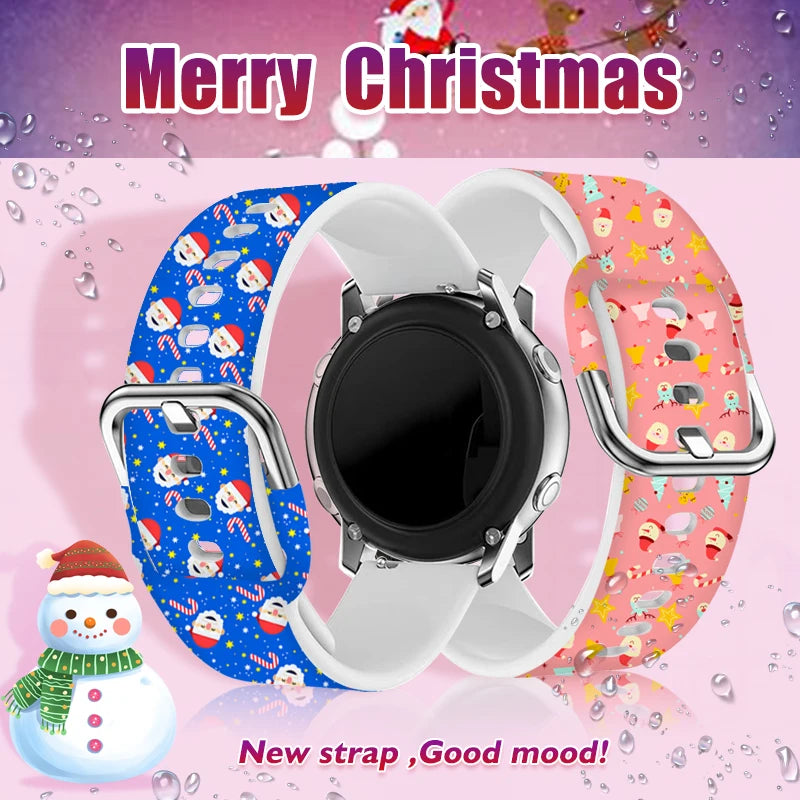20MM Christmas Series 4 Printed strap for Samsung Galaxy Watch 7/6 40mm 44mm Band Replaceable Bracelet for Xiaomi Huawei Watch