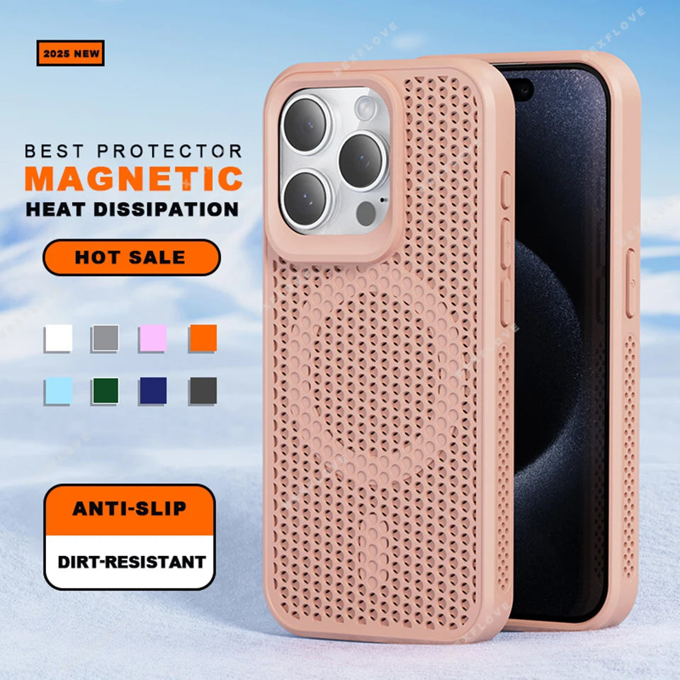 New Heat Dissipation Magnetic Phone Case for iPhone 14 15 16 Plus 11 12 13 16 Pro Max Matte Magsafe Charging Shockproof Cover