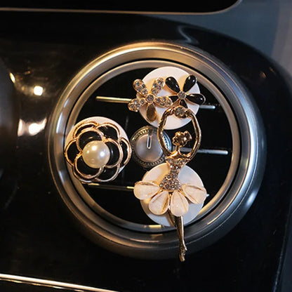 1 set Diamond Bow Flower Air Freshener Car Outlet Aromatherapy Clip Car Perfume Solid Diffuser Decoration Clips Auto Accessories