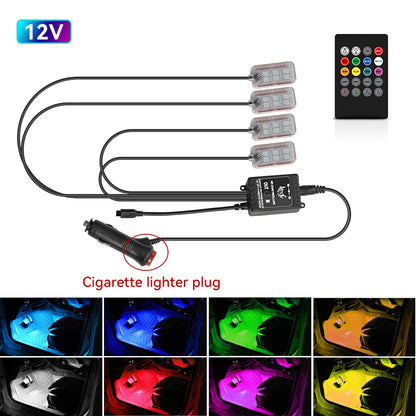 LED Car Interior Ambient Foot Strip Light Kit Accessories Backlight Remote App Music Control Auto RGB Decorative Lamp
