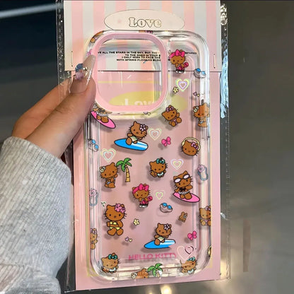 Hello Kitty Black Sexy Beach Phone Case For iPhone 16 15 14 13 12 11 Pro Max XR XS MAX 7 8 Plus Y2K Pink Girl Laser ShiningCover