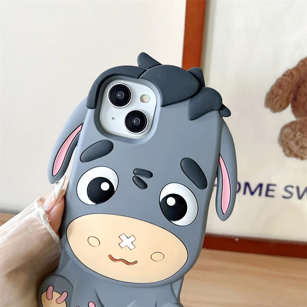 3D Cartoon Donkey Stereoscopic Silicone Rubber Case For iPhone 16 15 14 13 Pro Max 11 12 13  Anti Fall Soft Silicone Case