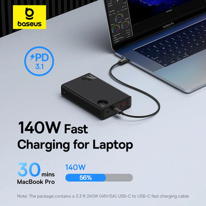Baseus 140W Power Bank 24000mAh Fast Charging Portable Battery Charger 3 Output Ports for iPhone 16 Pro Max Notebook Tablet
