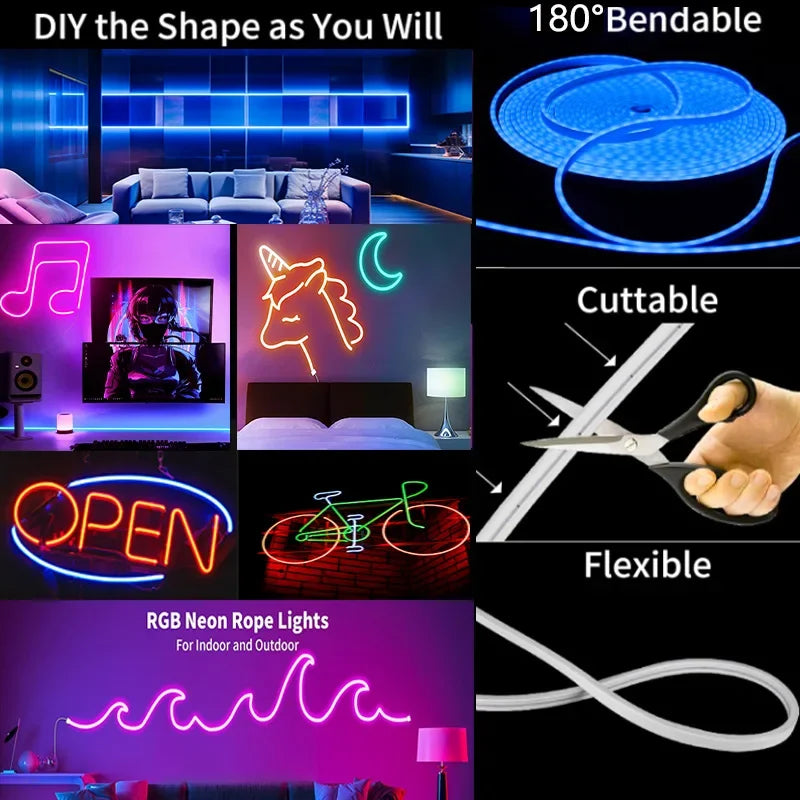 LED RGBIC Neon Strip Light, 16.4 ft Flexible RGBIC LED Strip Light, Bluetooth App Music Syncing DIY Neon Rope, for Gaming Room