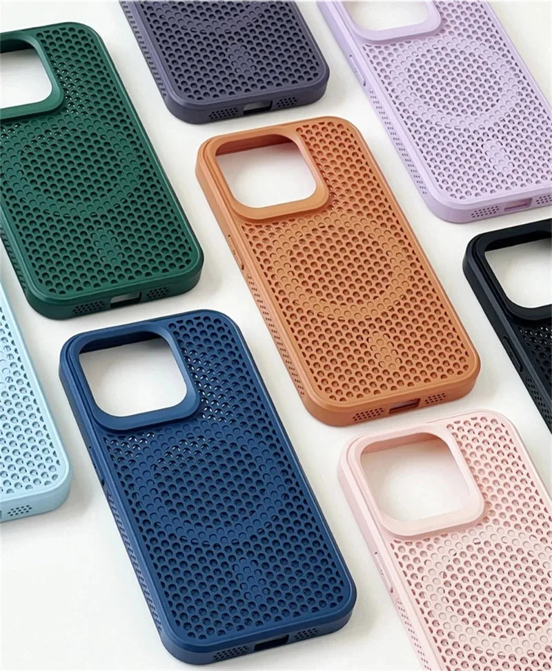 Luxury Matte Heat Dissipation Hole For Magsafe Case For iPhone 16 15 14 13 12Pro Max Plus Magnetic Wireless Charge PC Hard Cover