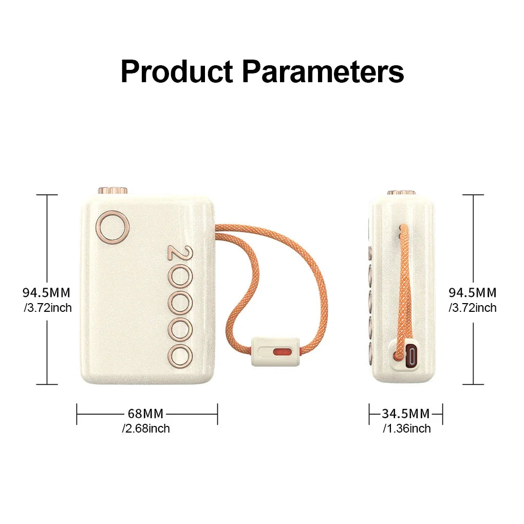 20000mAh 66W Fast Charging Power Bank Built in Cable Hanging Portable Large Capacity