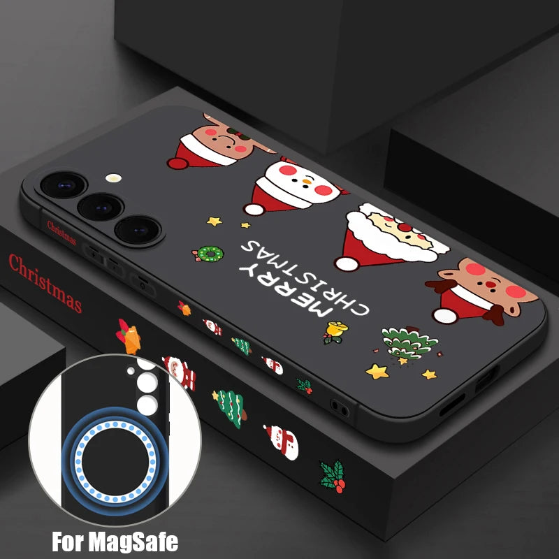 Christmas Snowman Magnetic Lanyard Case For Samsung Galaxy S23 S24 Ultra S22 Plus S21 S24 FE For Magsafe Wireless Charge Cover