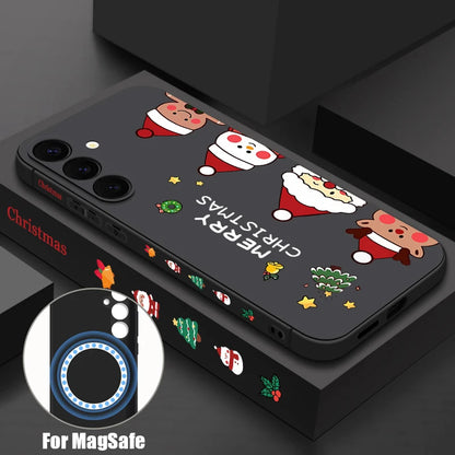 Christmas Snowman Magnetic Lanyard Case For Samsung Galaxy S23 S24 Ultra S22 Plus S21 S24 FE For Magsafe Wireless Charge Cover