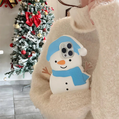 Soft Silicone Cartoon Cute Christmas 3D Snowman Shockproof Phone Case for IPhone16 15 14 13 12ProMax Anti-drop Shockproof Cover