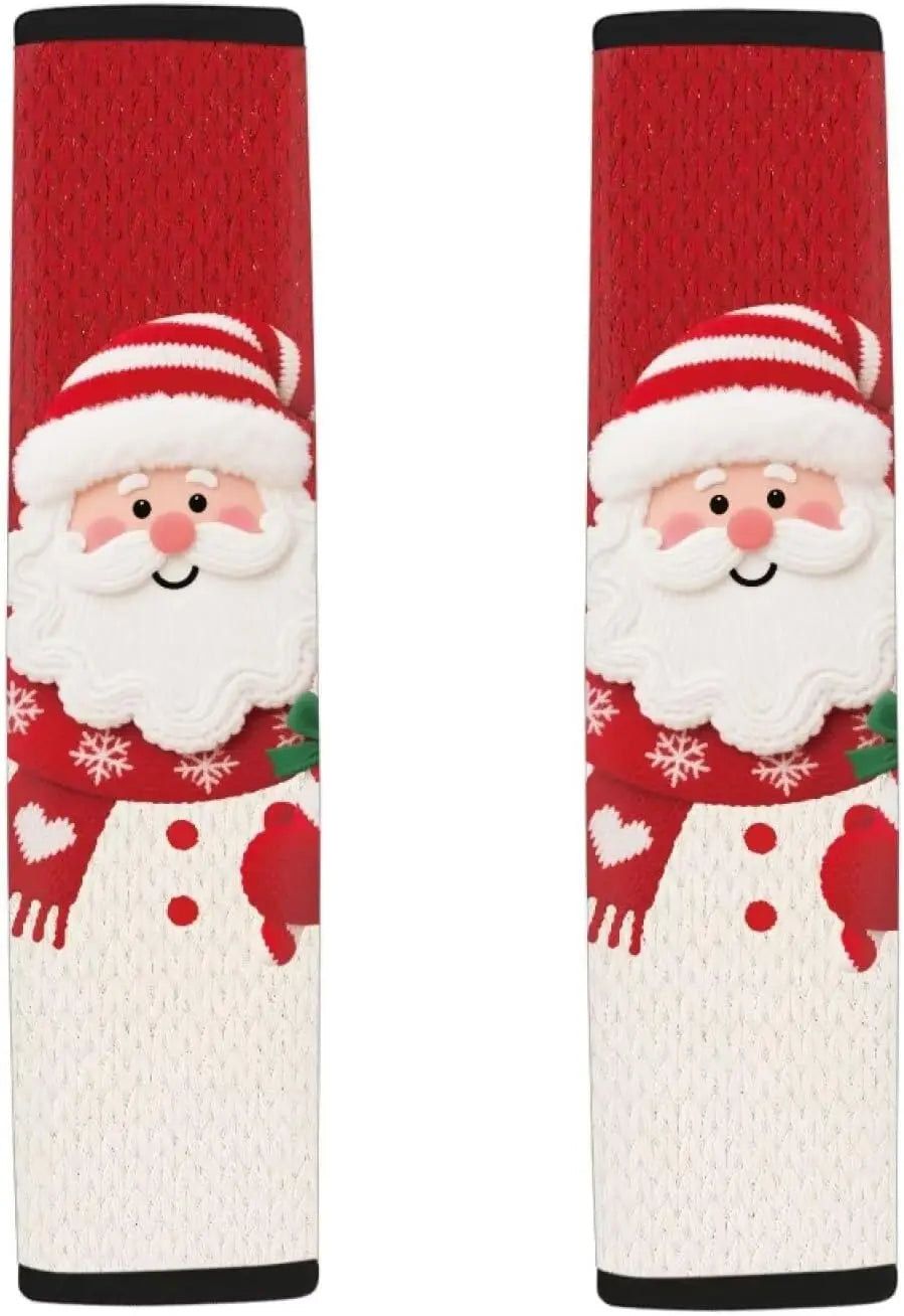 2pcs Christmas Themed Seat Belt Covers Soft Polyester Fit for Cars Santa Claus Car Accessories Interior Seatbelt Cover Print