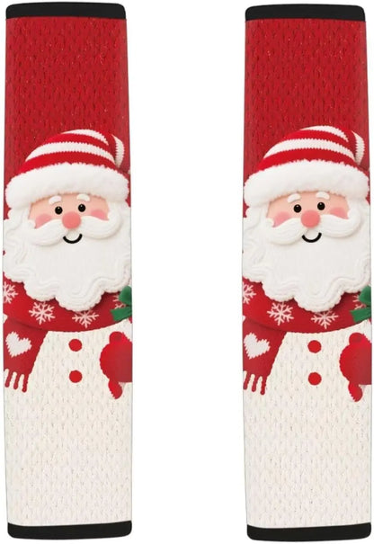 2pcs Christmas Themed Seat Belt Covers Soft Polyester Fit for Cars Santa Claus Car Accessories Interior Seatbelt Cover Print