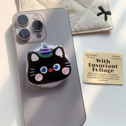 Korean Cute Cartoon Black Cat For Magsafe Magnetic Phone Griptok Phone Holder Stand Universal Phone Ring Grip Tok For iPhone 15