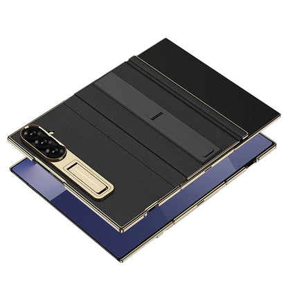 Phone Case For Samsung Galaxy Z TriFold Magnetic Leather Hinge Flip Cover TriFold PC Frame Kickstand Bracket 9H Glass Protector