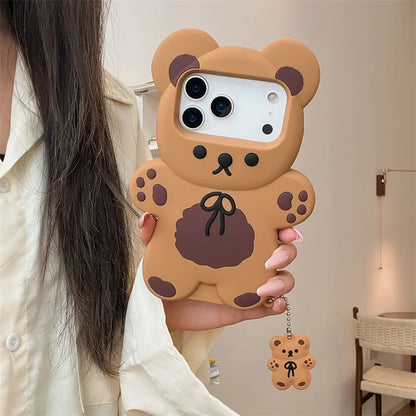 3D Cartoon Bear Soft Silicone Phone Case For iPhone 17 Air 16e 15 13 14 12 11 Pro Max Mini XS XR X 7 8 Plus Shockproof Cover