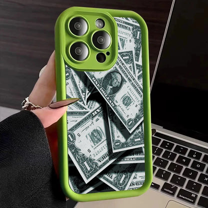 Pink Dollars Full-Coverage Banknote Design Silicone Phone Case For iPhone 16 15 14 13 12 11 Pro Max X XS XR 7 8 Plus Cover