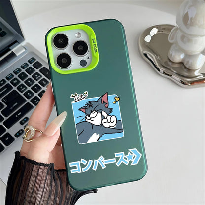 Miniso Tom And Jerry Phone Case For iPhone 16 15 14 13 12 11 Pro Max Independent Metal Button Electroplating Mobile