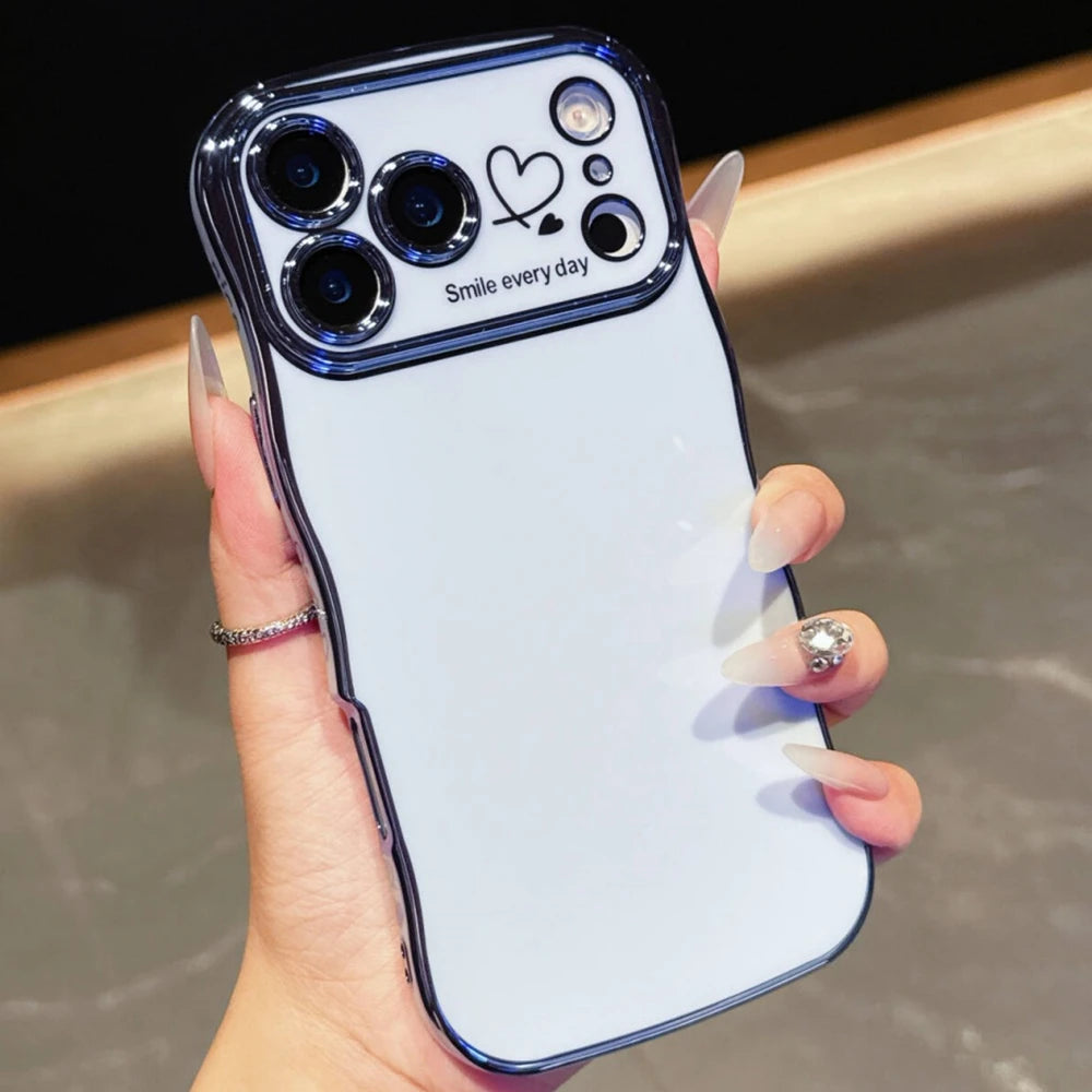 Luxury Plating Love Heart Wavy Border Phone Case For iPhone 17 16 15 14 13 12 11 Pro Max Plus 16E Air Shockproof Bumper Cover