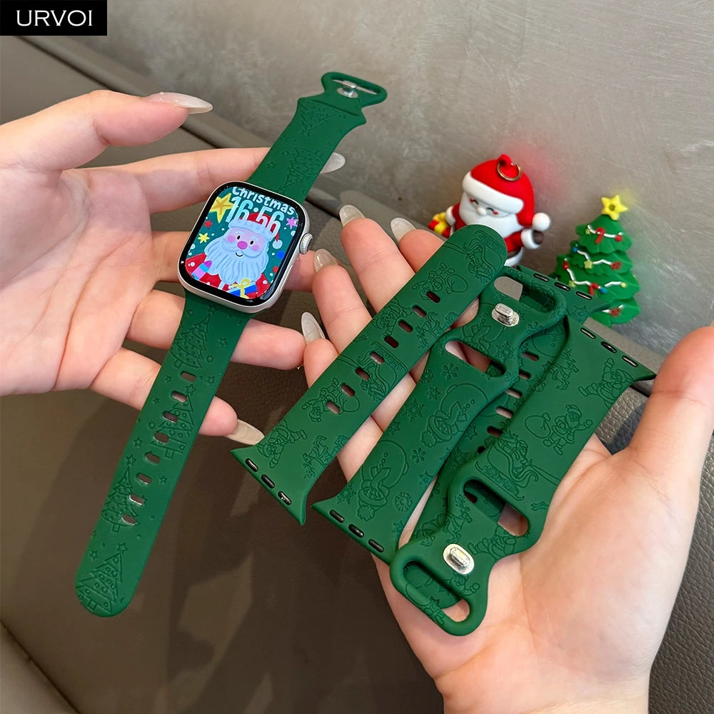 URVOI Christmas Sport Band for Apple Watch ultra 2 3 Series 11 10 9 8 Xmas tree silicone strap for iWatch Santa red green white