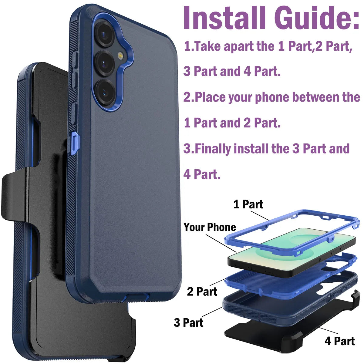 For Samsung Galaxy S25/S25 Plus/S25 Ultra/S25 FE/S25 Edge Phone Case Shockproof Heavy Duty Hybrid Rugged Cover With Belt Clip