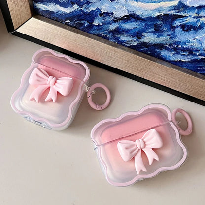 3D Bow Wave Earphone Case for Apple AirPods 1 2 Case Pink Floral Girls Cover for AirPods Pro Wireless Box With Keychain
