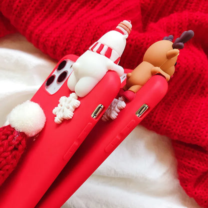 DIY Christmas Santa Claus 3D Reindeer Tree Case For iPhone 13 12 11 14 15 Pro Max 12 13 Mini 7 8 Plus XS Max X XR SE Tpu Cover