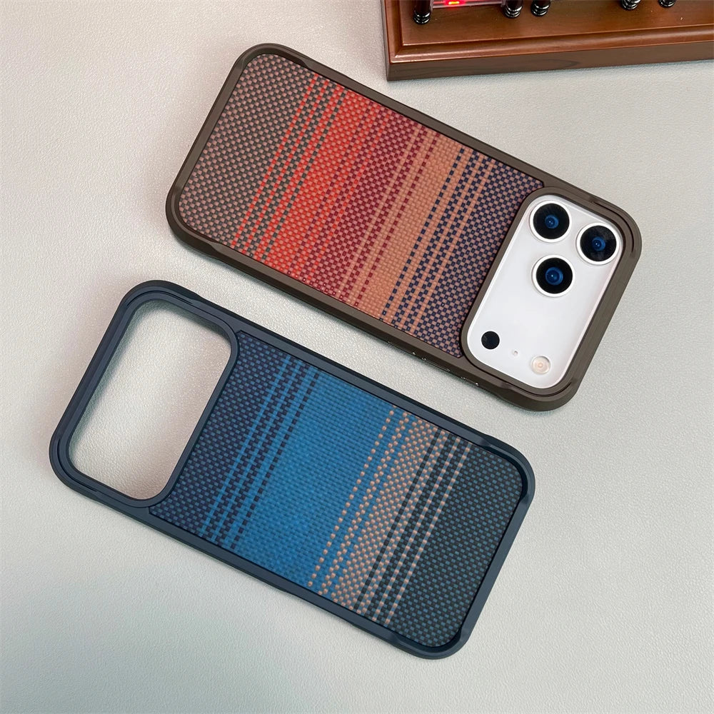 Armor Built-in Magnetic Carbon Fiber Matte Case for iPhone 17 Air 16 15 14 Pro Max for Magsafe Shockproof Bumper Frosted Cover