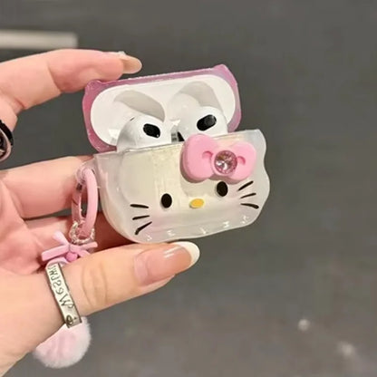 Hello Kitty Protective Case for Apple AirPods 1 2 3 4 Bluetooth Earphone Case, Suitable for AirPods Pro 2 Case, with Keychain