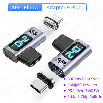 PD 240W Magnetic USB C Adapter Fast Charging Type C to USB C USB4 Connector 80Gbps 16K60Hz for Thunderbolt 5 4 iPhone 16 Macbook