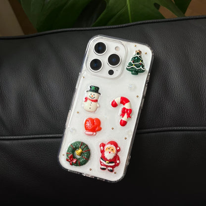 3D Bling Glitter Christmas Socks Snowman Santa Claus Cartoon Cute Phone Case For iPhone 16 15 14 13 12 11 17 Pro Max Soft Cover