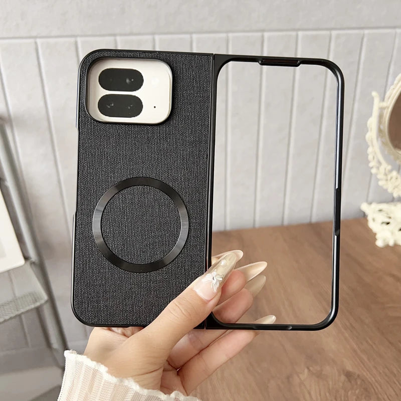 For Google Pixel 10 Pro Fold Case Magnetic PU Leather Lichee Pattern +PC Anti-slip Ultra Thin Cover for Google Pixel 10 Pro Fold