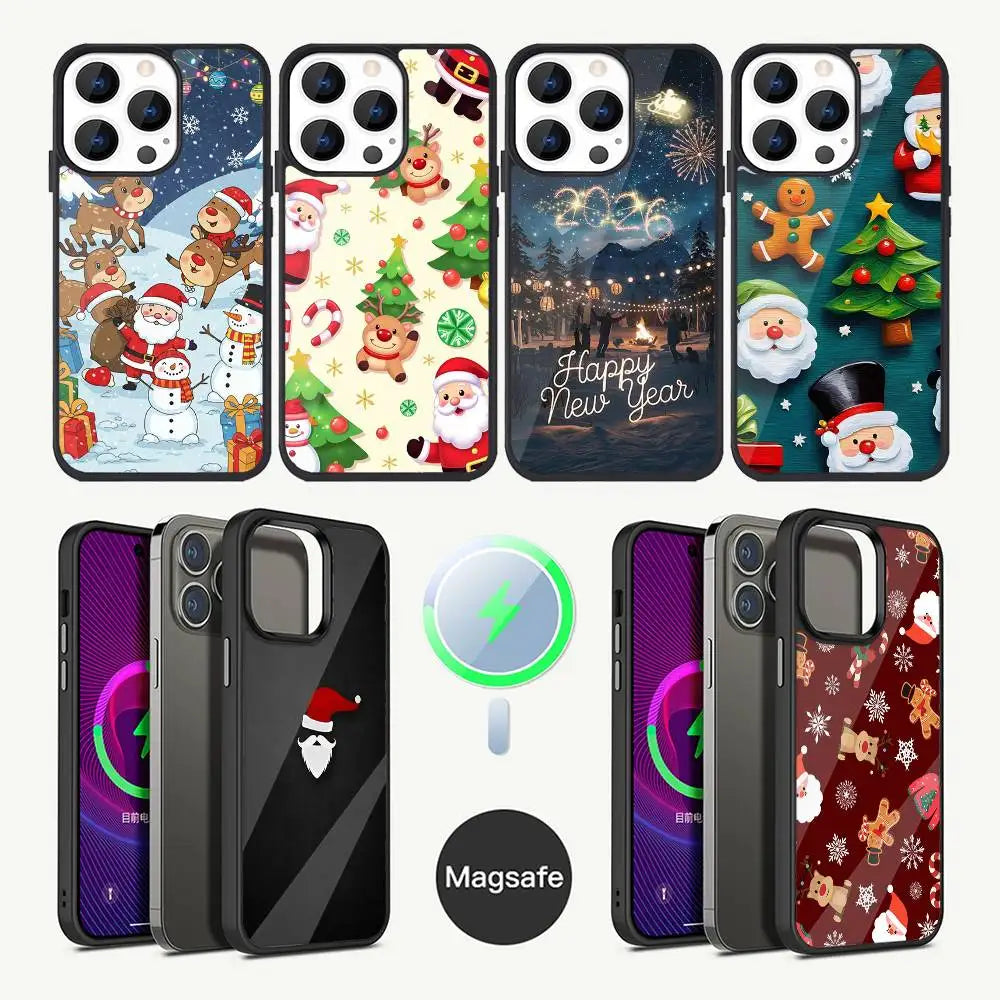 Christmas Santa Claus Phone Case For iPhone 17,16,15,14,13,12,11,Plus,Pro,Max Mini Magsafe Magnetic Wireless Charging