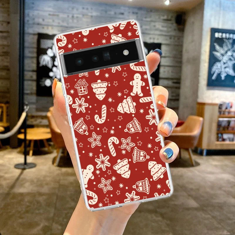 Phone Case For Google Pixel 9 8 7 6 9A 8A 7A 6A 5 4 5A 4A 3A Pro XL Soft Clear TPU Transparent Cover Cartoon Christmas