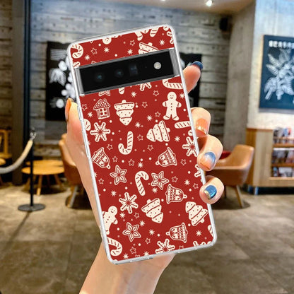 Phone Case For Google Pixel 9 8 7 6 9A 8A 7A 6A 5 4 5A 4A 3A Pro XL Soft Clear TPU Transparent Cover Cartoon Christmas
