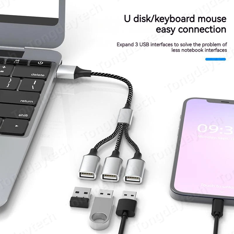 USB Hub Extensions 3 Port Type C Hub USB Splitter Data Transmission High Speed OTG Adapter For Computer Xiaomi Macbook Pro Air
