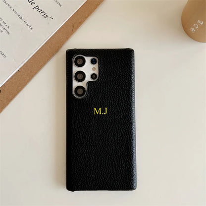 Phone Case for Samsung s23 s22 s24 ultra s21 plus s20 s10p Personalize Customize Name Letter Grain Leather Cases - covers4phones