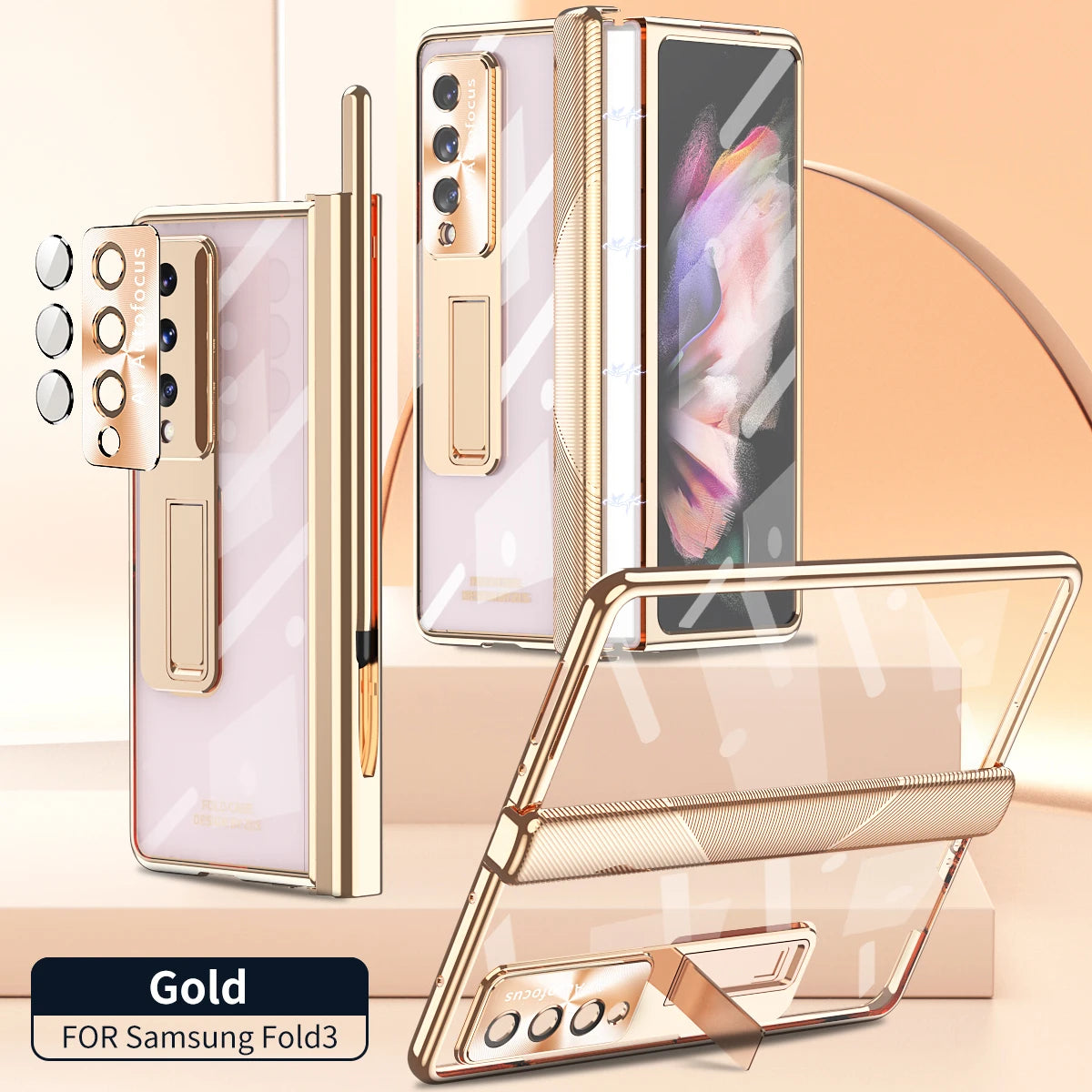 Plating Clear Hinge Magnetic Case For Samsung Galaxy Z Fold 4 5 with Pen Holder Full Screen Protector Phone Cover Fold 7 6 3 5G