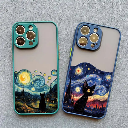 Artistic Black Cat Starry Night Phone Case For iPhone 15 14 13 12 11 Pro Max 12 16 Mini XS X XR 8 7 14 15 Plus Shockproof Shells
