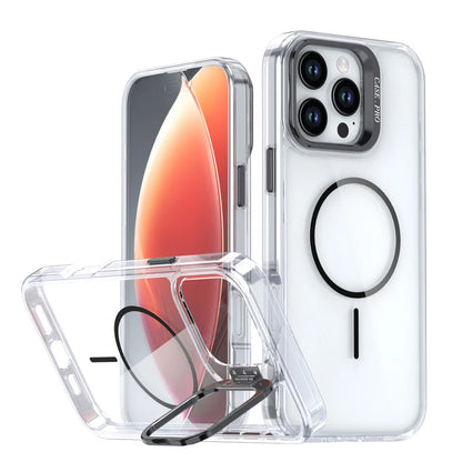 Original For Magsafe Invisible Lens Stand Holder Phone Case For iPhone 14 15 16 17 Pro Max Plus 16E 13 12 11 Clear Acrylic Cover