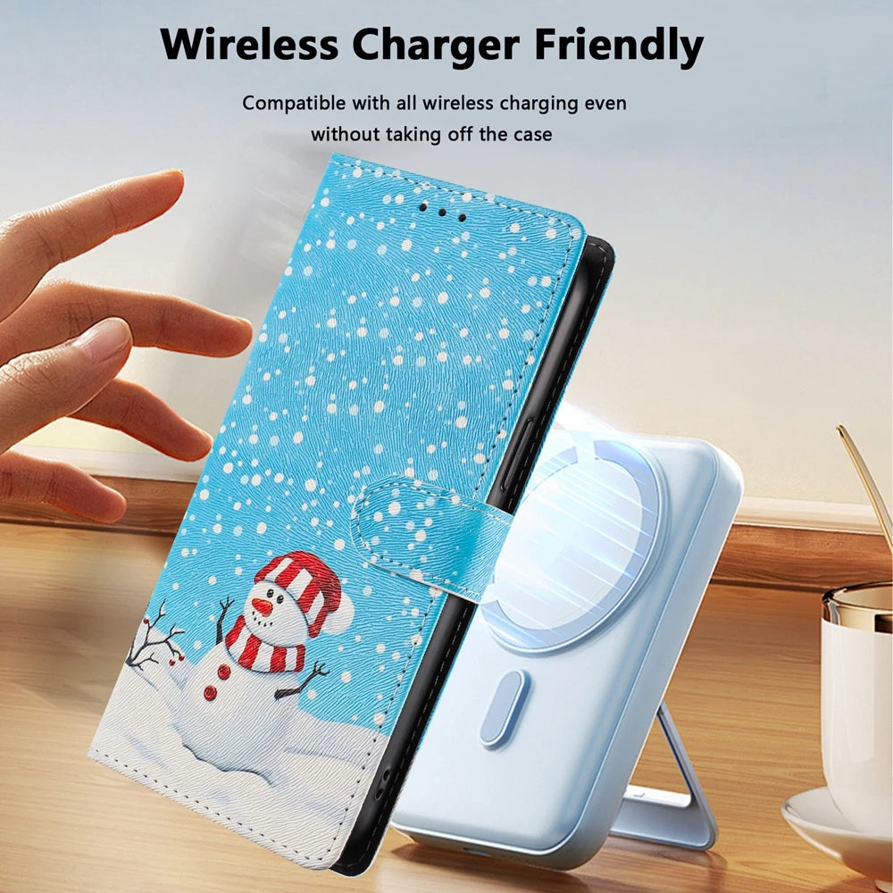 Christmas Phone Case for Funda iPhone 17 16 15 14 13 12 11 Pro Max 17 Air 16E 15 Plus 7 8 Cases Flip Leather Wallet Back Cover